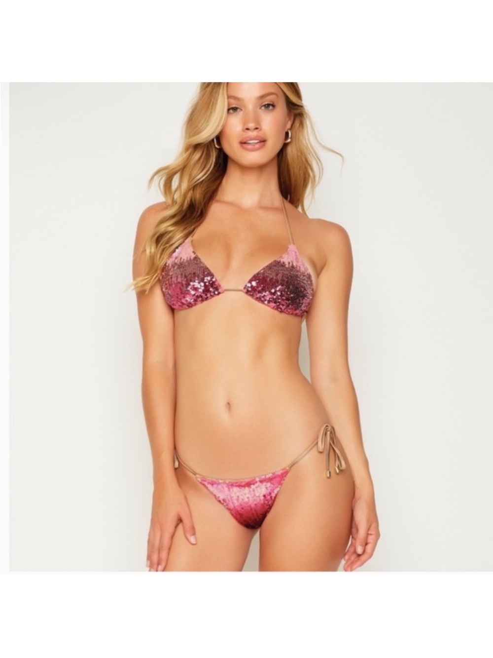 Beach Bunny Pink Sequin Ombre Triangle Bikini Set - Picture 2 of 2